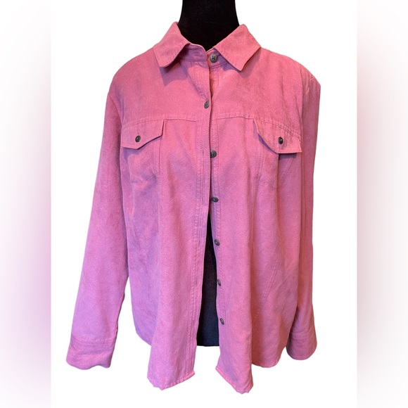 Croft&Barrow Barbie Pink Faux Suede Button Up Long Sleeve Utility Shirt Jacket - Picture 1 of 7